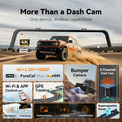 Wolfbox G900 TriPro Bumper Version 3 Channel Rearview Mirror Dash Cam - additional view 14
