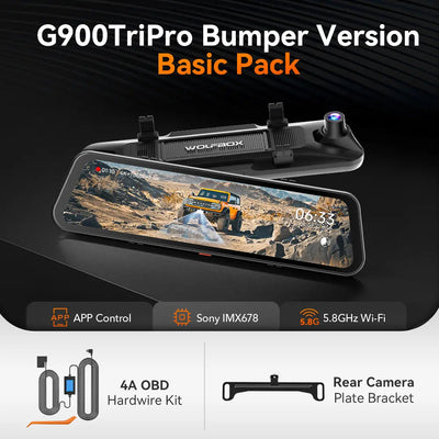 Wolfbox G900 TriPro Bumper Version 3 Channel Rearview Mirror Dash Cam - additional view 17