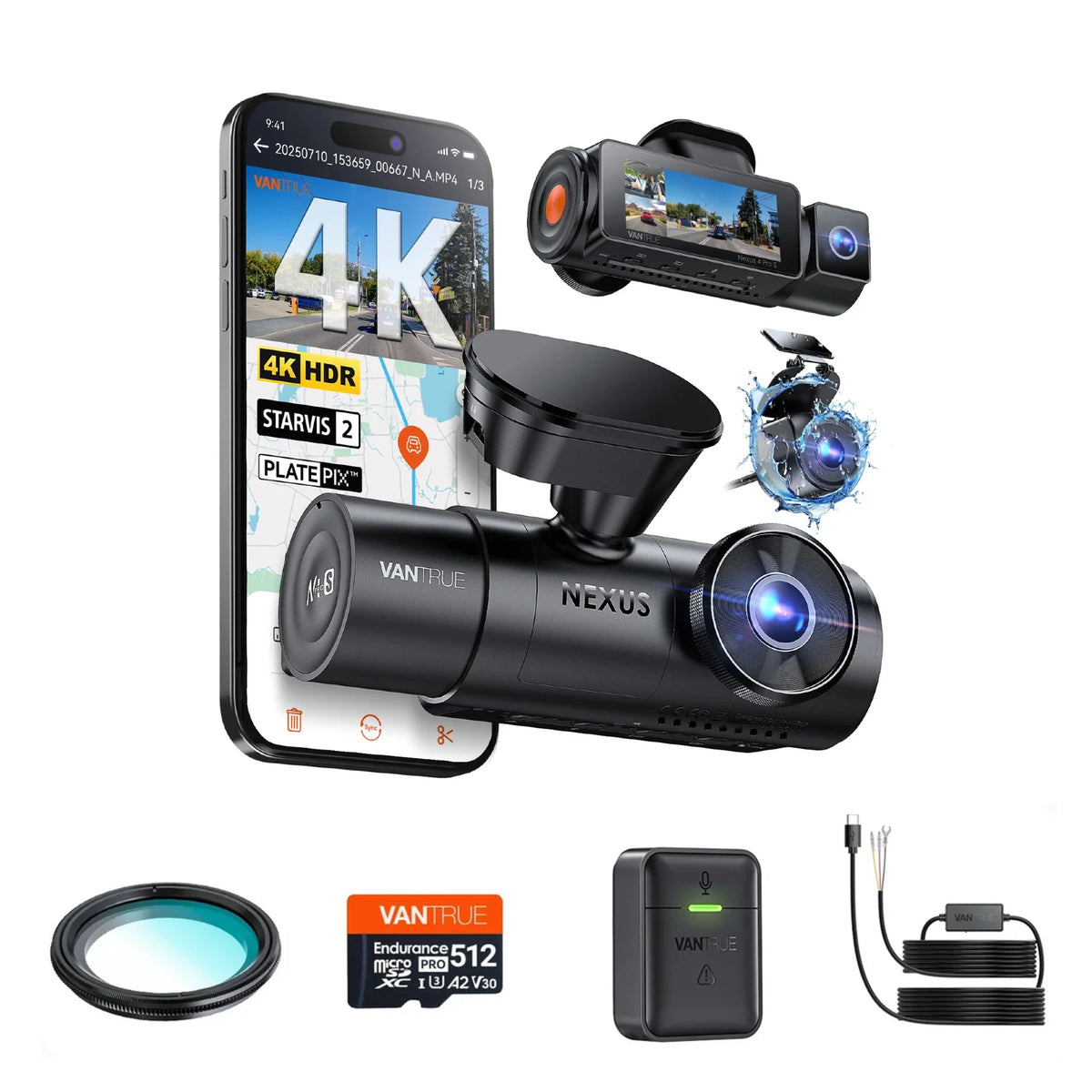 Vantrue N4 Pro S + ACC Hardwire Kit + 512GB Card + CPL + Remote Controller Bundle