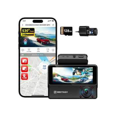 Redtiger VP20 530° 3-Channel IR Night View Dash Cam