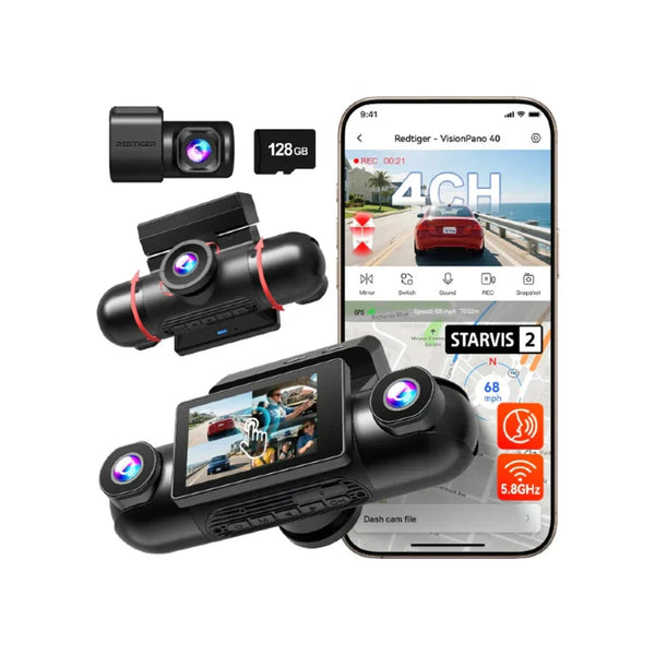 Redtiger VP40 4 Channel 2.5K Dash Cam Dual Sony STARVIS 2 HDR 5.8 Ghz WiFi Parking Monitor Dash Cam