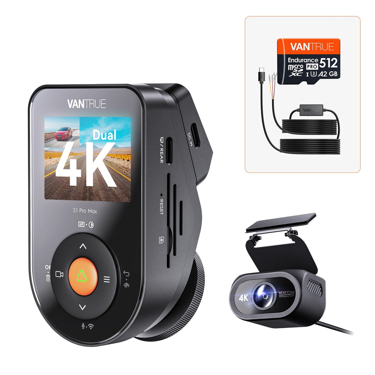 Vantrue S1 Pro Max (4K+4K) + VP03 Hardwire Kit + 512GB Card Bundle
