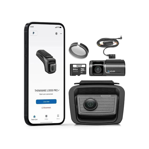 Thinkware U3000 Pro 2 Channel 4K Front + 2K Rear Camera - Cloud, WiFi, GPS w/ OBD-II Power Cable