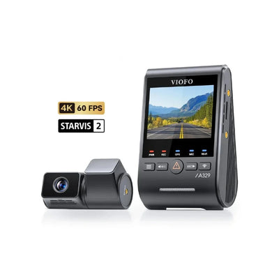 Viofo A329T 4K Dual Dash Cam 4K Front + 2K Telephoto Camera – 4K 60FPS, 4x Optical Zoom for License Plates, Wi‑Fi, Voice Control