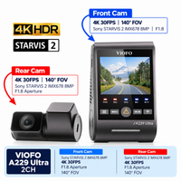 VIOFO A229 Ultra 2 Channel Dash Cam – 4K Front + 4K Rear, Dual Sony STARVIS 2, 4K HDR, 5GHz Wi‑Fi, GPS
