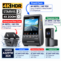 Viofo A329TW 3 Channel Dash Cam – 4K Front, 2K Telephoto 4x Zoom, 2K Waterproof Rear, STARVIS 2, Wi‑Fi 6, GPS