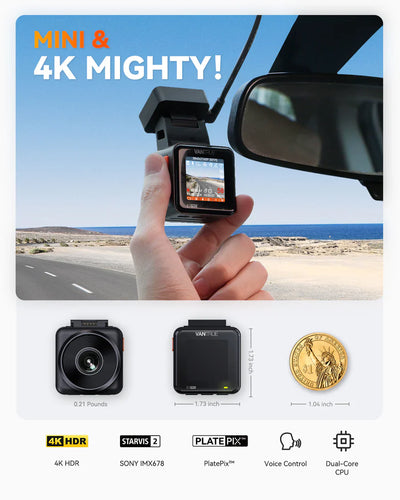 Vantrue E1 Pro 4K Mini Dash Cam, Sony STARVIS 2, PlatePix™, GPS, 5GHz Wi‑Fi, HDR, Voice Control, LTE Ready, 24/7 Parking Mode - additional view 2