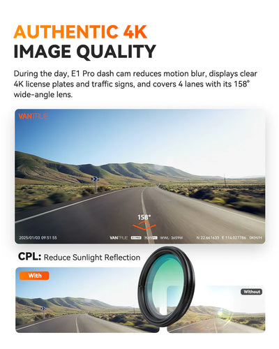 Vantrue E1 Pro 4K Mini Dash Cam, Sony STARVIS 2, PlatePix™, GPS, 5GHz Wi‑Fi, HDR, Voice Control, LTE Ready, 24/7 Parking Mode - additional view 4