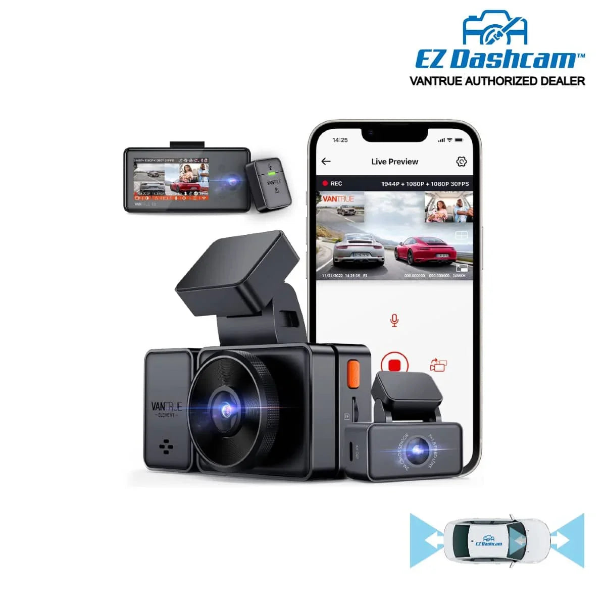 Vantrue E3 2.5K 3 Channel Dash Cam