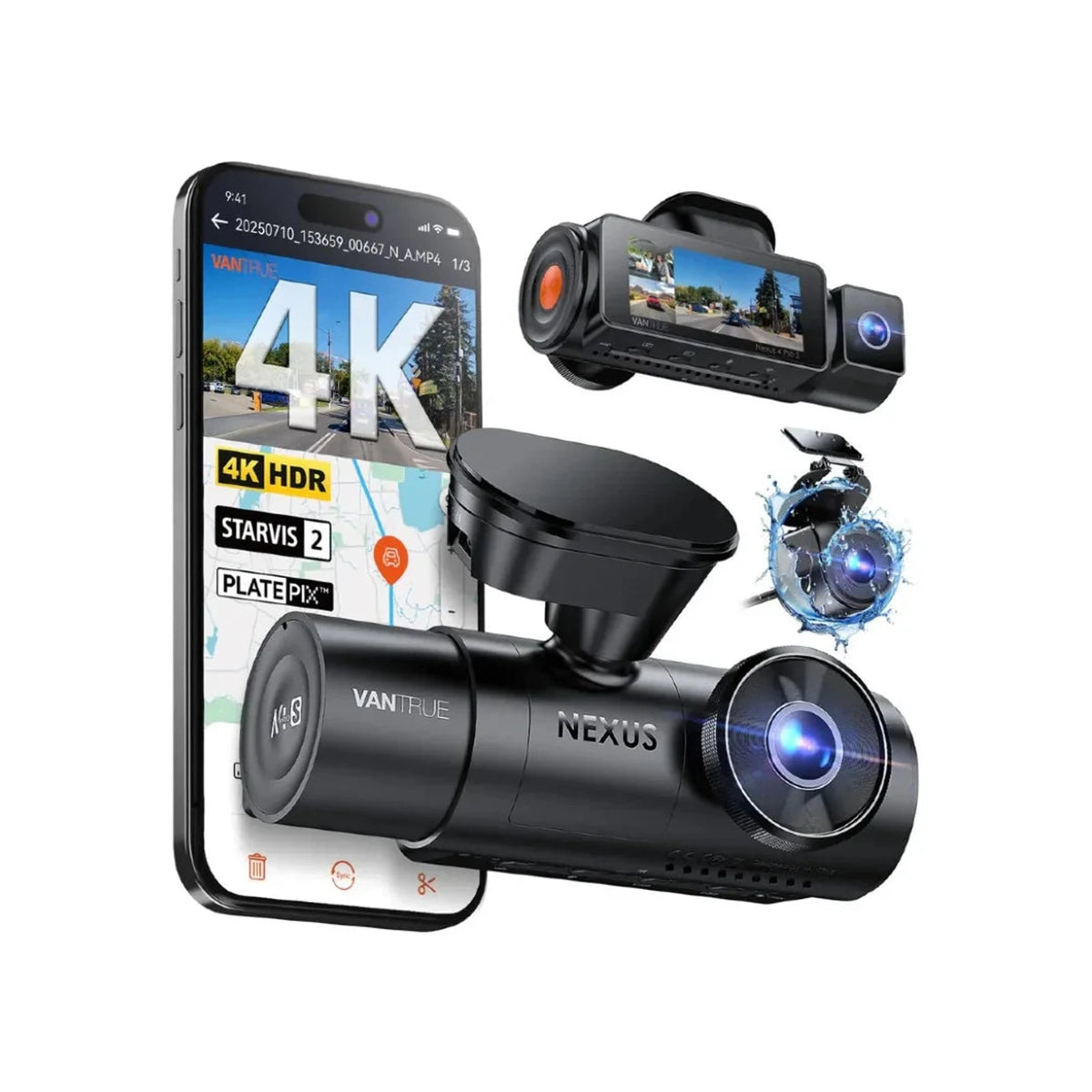Vantrue N4 Pro S 4K Triple Channel Dash Cam with STARVIS 2, PlatePix License Plate Capture, 5GHz Wi‑Fi & GPS Tracking