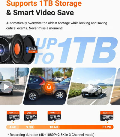 Vantrue N4 Pro S 4K Triple Channel Dash Cam with STARVIS 2, PlatePix License Plate Capture, 5GHz Wi‑Fi & GPS Tracking - additional view 6