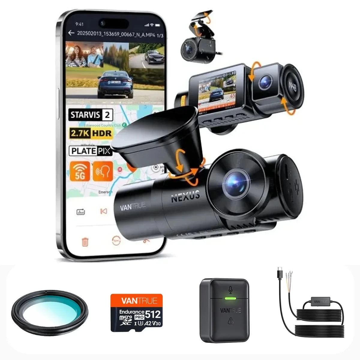 Vantrue N4S + ACC Hardwire Kit + 512GB Card + CPL + Remote Controller Bundle