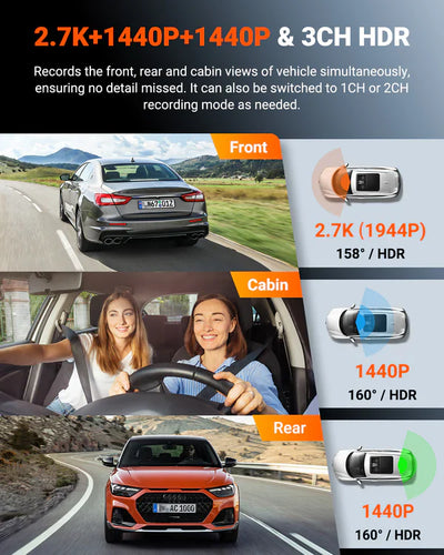 Vantrue N4S 3CH 2.7K Dash Cam with Triple Sony STARVIS 2, PlatePix License Plate Capture, 5GHz Wi‑Fi & Dual GPS Logger - additional view 2