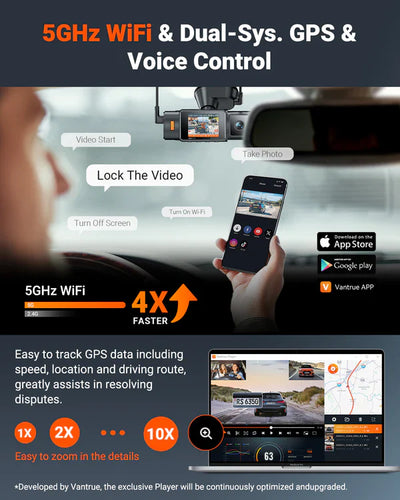 Vantrue N4S 3CH 2.7K Dash Cam with Triple Sony STARVIS 2, PlatePix License Plate Capture, 5GHz Wi‑Fi & Dual GPS Logger - additional view 3