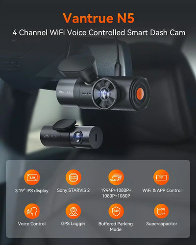 Vantrue N5 2K 4 Channel Dash Cam, 360° Coverage, Buffered Motion Detection, 24/7 Parking Modes, 5GHz Wi‑Fi - additional view 3