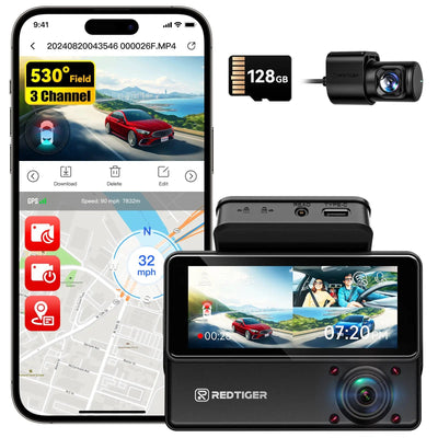 Redtiger VP20 530° 3-Channel IR Night View Dash Cam - additional view 10