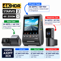 Viofo A329T 4K 3-Channel Dash Cam - Sony STARVIS 2, 4x Optical Zoom, Voice Control, GPS & WiFi 6
