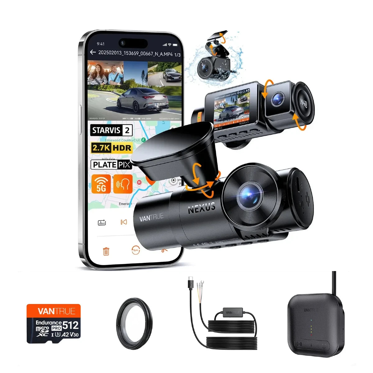 Vantrue N4S + 4G LTE Module + ACC Hardwire Kit + 512GB Card + CPL Bundle