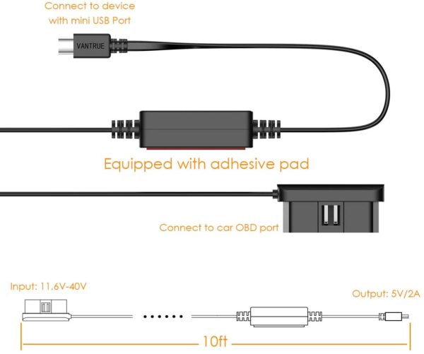 Vantrue OBD Hardwire Cable for N2 Pro, T2, N2, N1 Pro, X3, X4, M2 Dash Cam