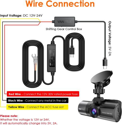 Vantrue Hardwire Kit for N4, N2 Pro (2023) / E1 / E1 Lite / E2 / E3 / S2 / N2S / N1 Pro (2023) / X4S Dash Cam