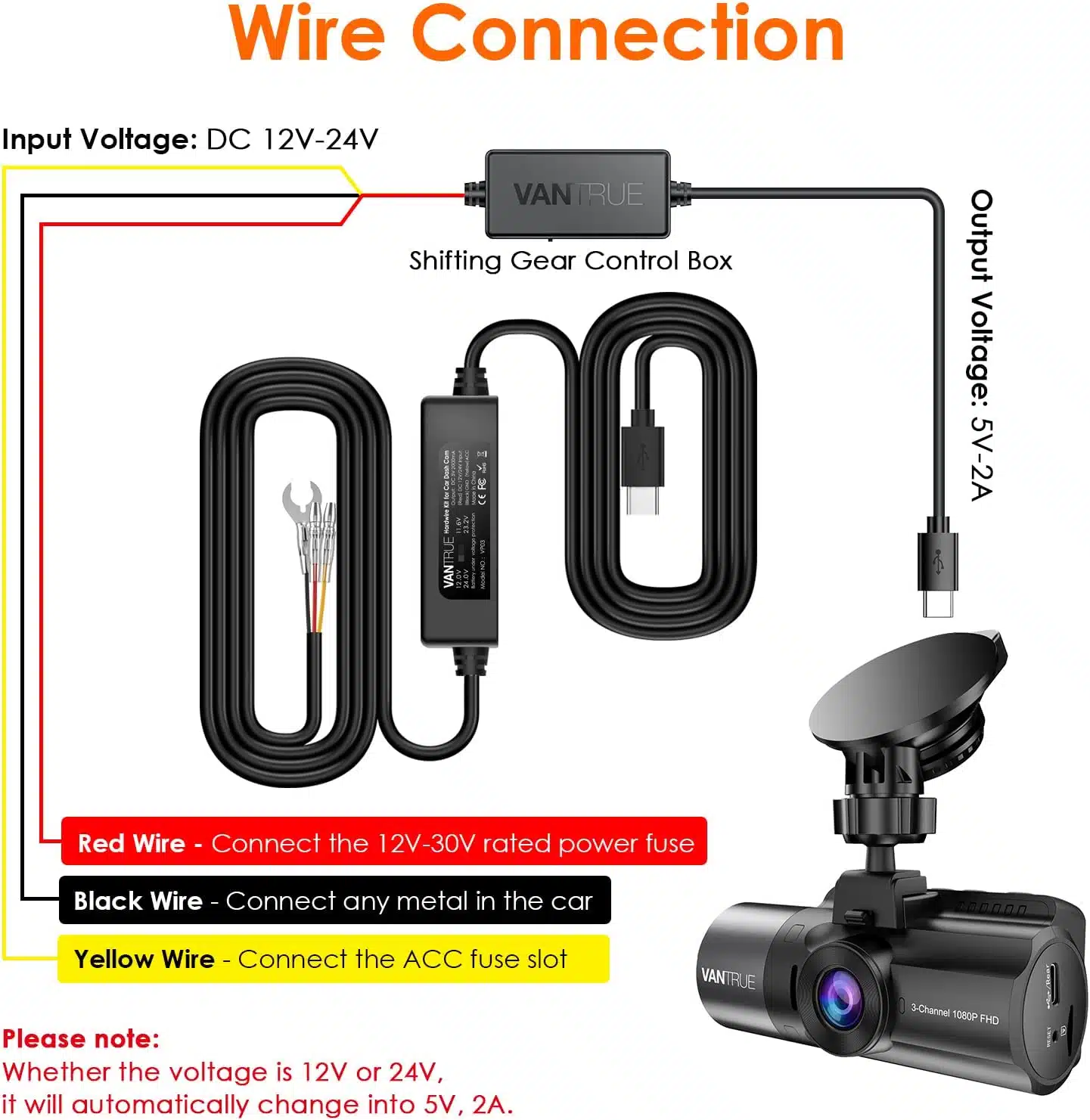 Vantrue Hardwire Kit for N4, N2 Pro (2023) / E1 / E1 Lite / E2 / E3 / S2 / N2S / N1 Pro (2023) / X4S Dash Cam