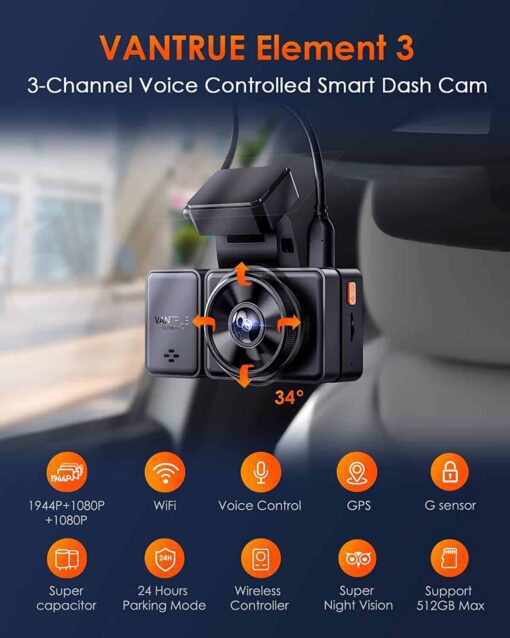 Vantrue E3 3 Channel Dash Cam