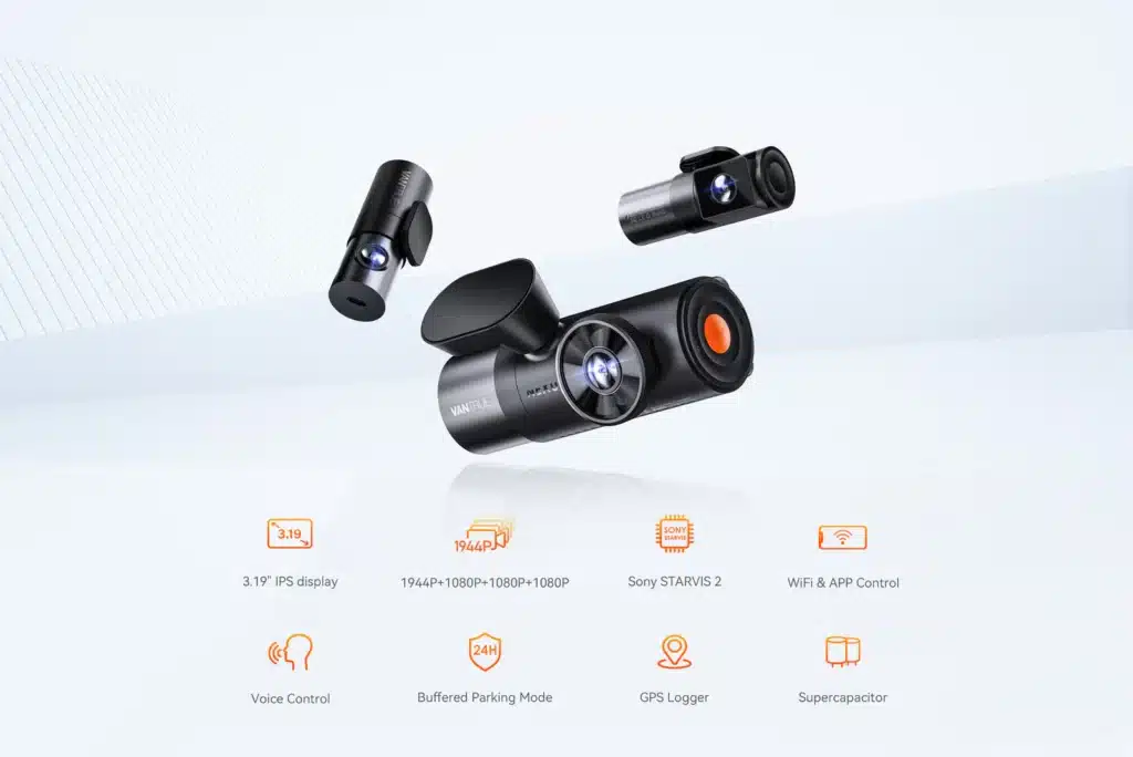 【Bundle: Vantrue N5 4 Channel WiFi Dash Cam + Hardwire Kit + 256GB microSD  Card】 2.7K+1080P+1080P+1080P Front Rear Inside Camera with Side View,  STARVIS 2, Voice Control, GPS, 24hrs Parking Mode : Electronics 