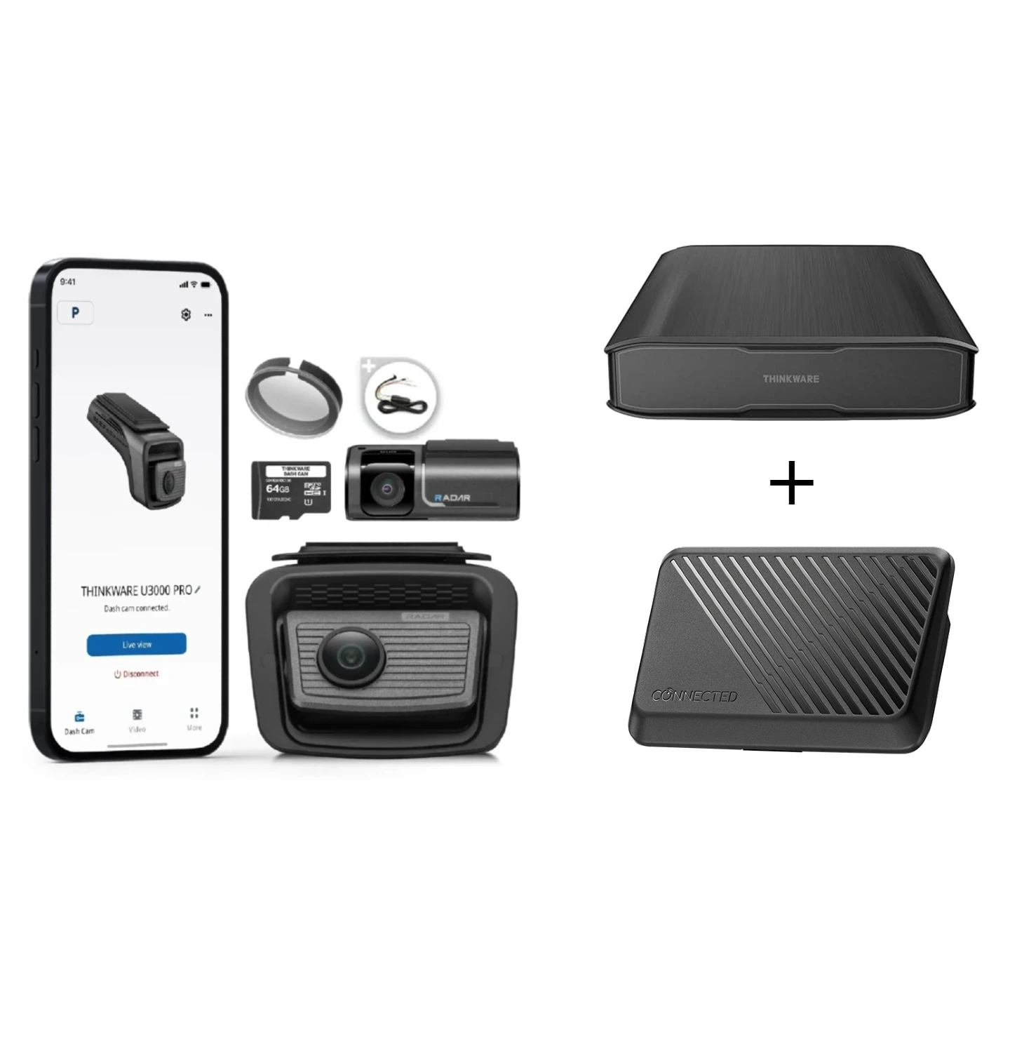 Thinkware U3000 PRO Dual Dash Cam + iVolt Xtra External Battery Pack + LTE Module Bundle