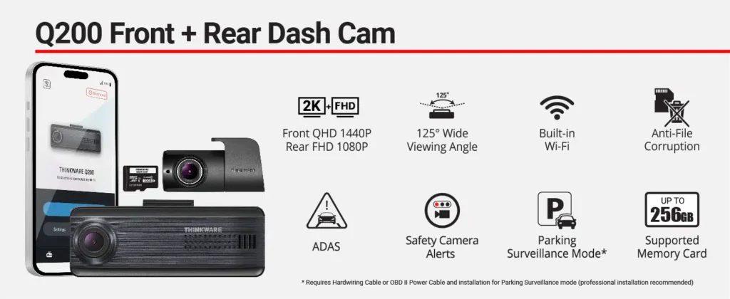 Thinkware Q200 Front and Rear Dash Cam