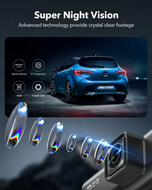 Redtiger F7NT Touch Screen 4K Dual Dash Cam - Image 3