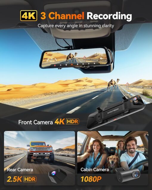 Wolfbox G900 TriPro Cabin Version 3 Channel 4K Rear View Mirror Dash Cam - Image 2
