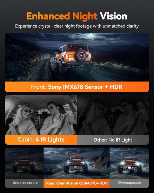 Wolfbox G900 TriPro Cabin Version 3 Channel 4K Rear View Mirror Dash Cam - Image 4