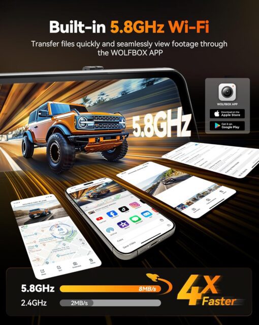 Wolfbox G900 TriPro Cabin Version 3 Channel 4K Rear View Mirror Dash Cam - Image 5