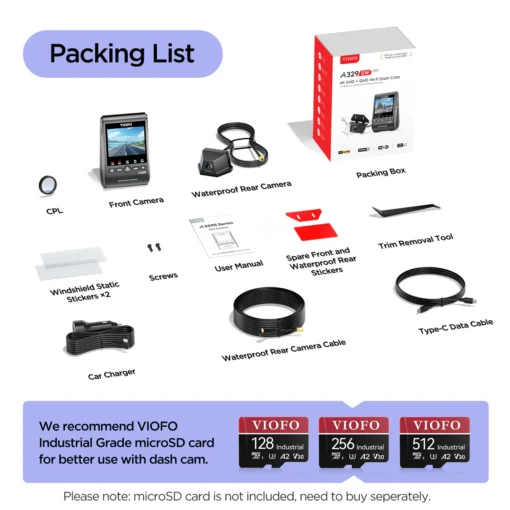 Viofo A329SW 4K Dual Dash Cam with Waterproof Rear Camera - Image 6