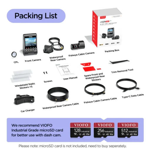 Viofo A329SW 4K 3 Channel Dash Cam with Fisheye Cabin + Waterproof Rear Camera - Image 6