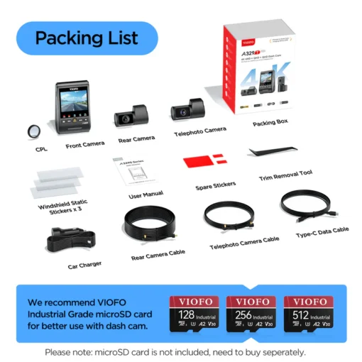 Viofo A329T 4K 3 Channel Dash Cam - Image 6
